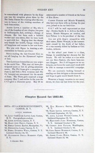 Chapter Record for 1885-86: Beta - St. Lawrence University (image)